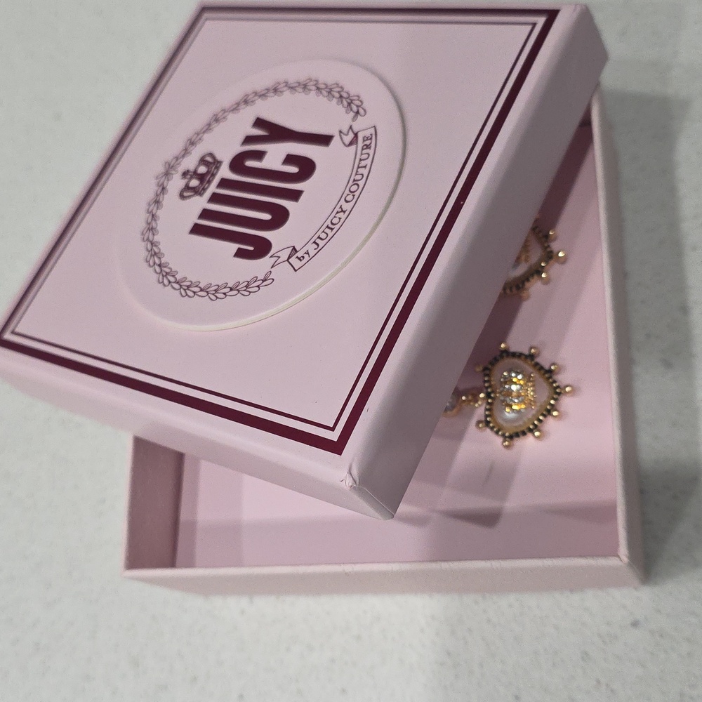 Juicy Couture Gold Crystal Crown Heart Drop Earrings - Picture 7 of 8